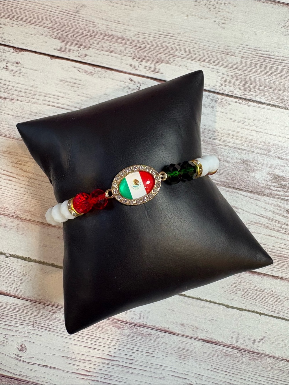 Mexican Flag Beaded Charm Bracelet in Red, White & Green